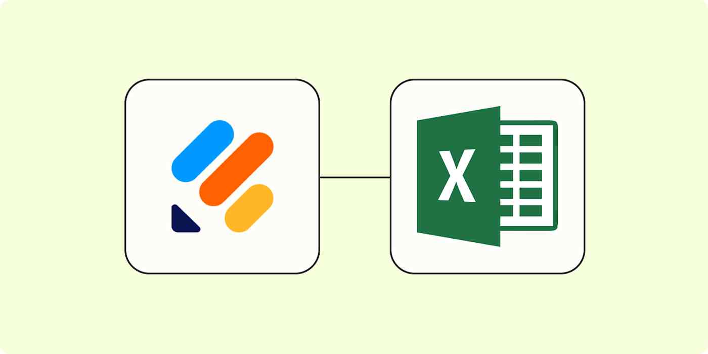 Hero image of the Jotform app logo connected to the Excel app logo on a light yellow background.