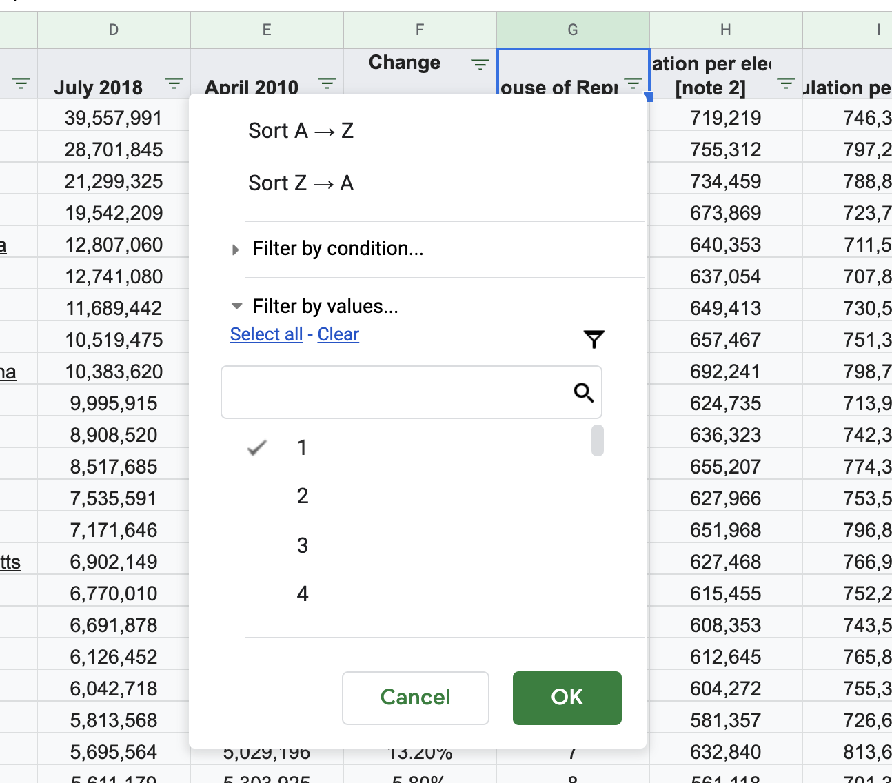 Filter by Values in Google Sheets
