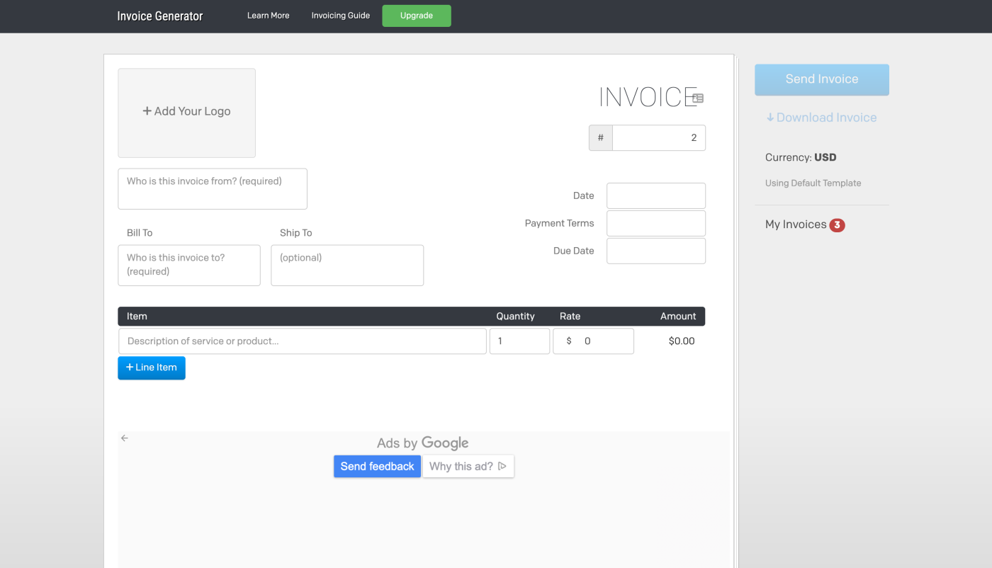 creating an invoice in Invoice Generator