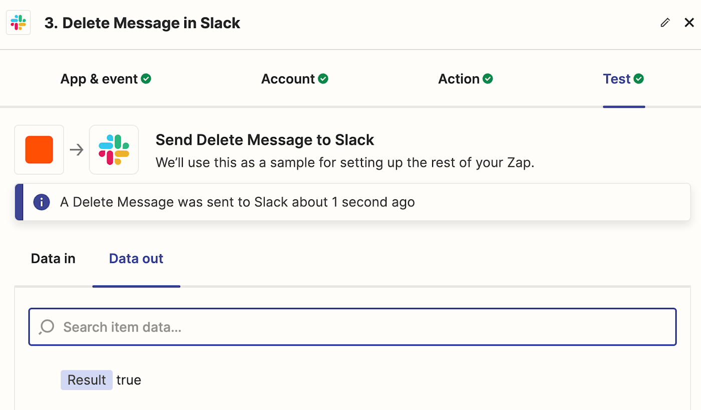 Screenshot of Slack test data