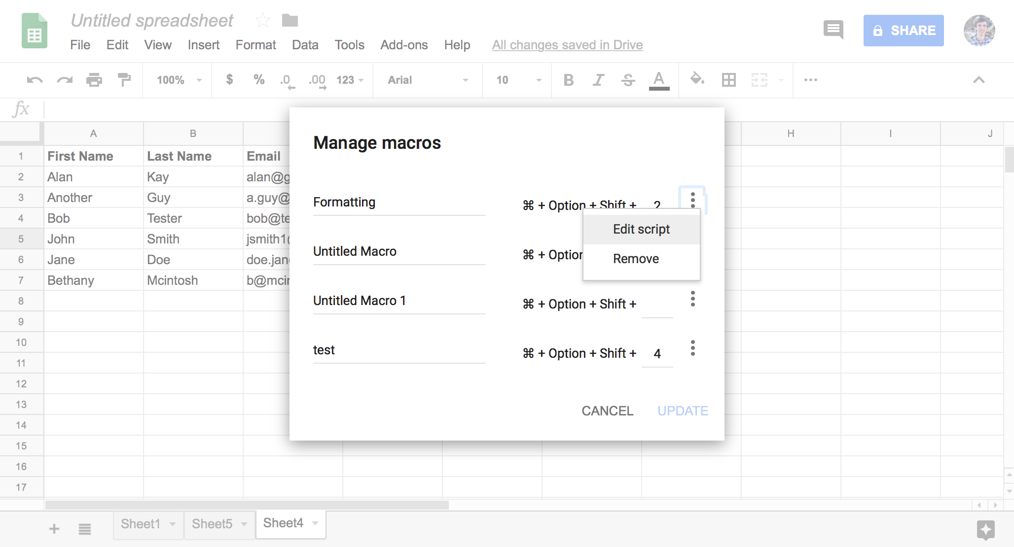 How do I automate a macro in sheets?