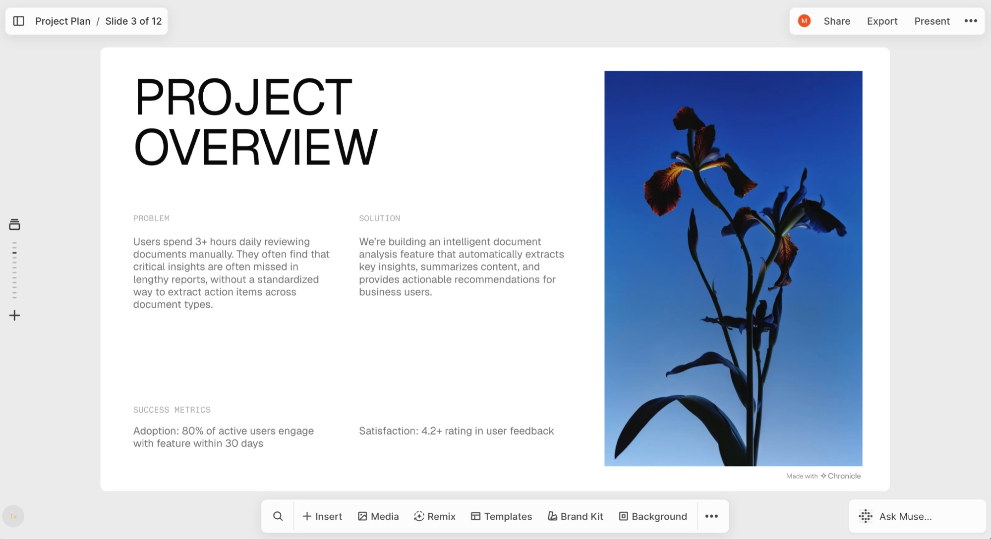 Chronicle, our pick for the best AI presentation maker for clean design and widget-based editing