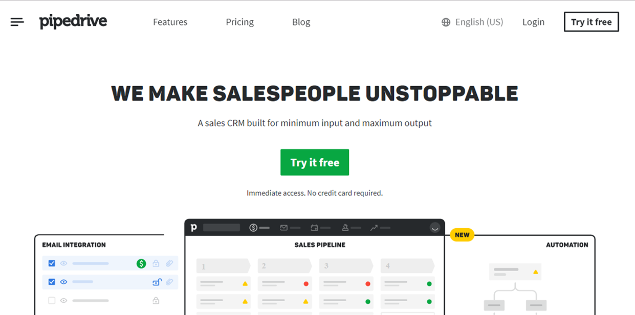 Pipedrive homepage