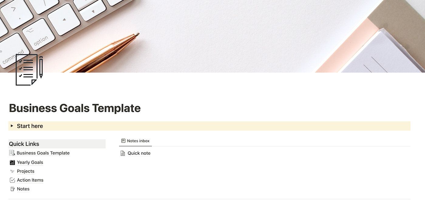 Notion goals template