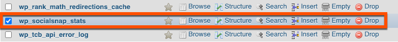 Selecting Drop next to the table you want to delete in WordPress