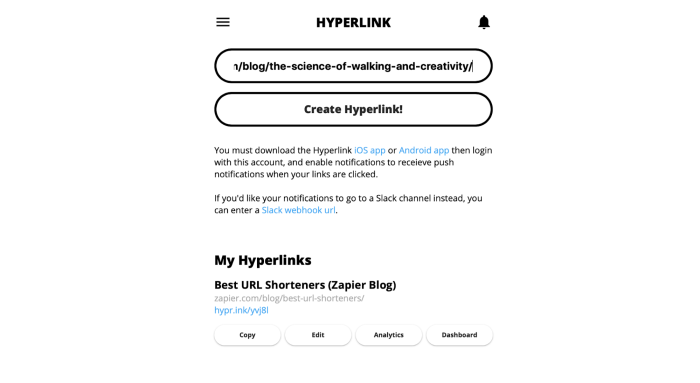 Hyperlink URL shortener