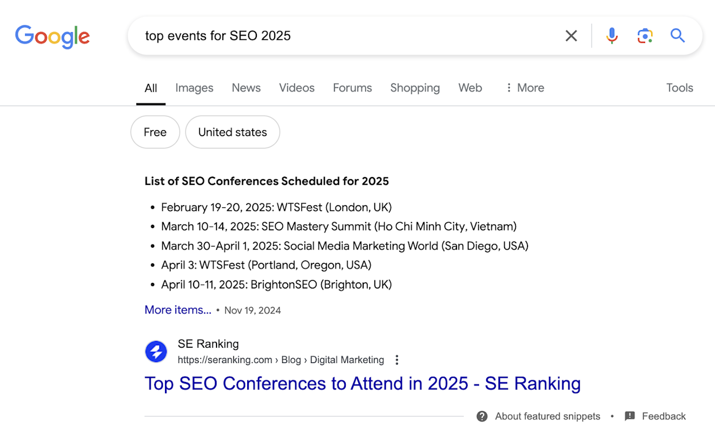 Brian's Google Search for "top events for SEO 2025"