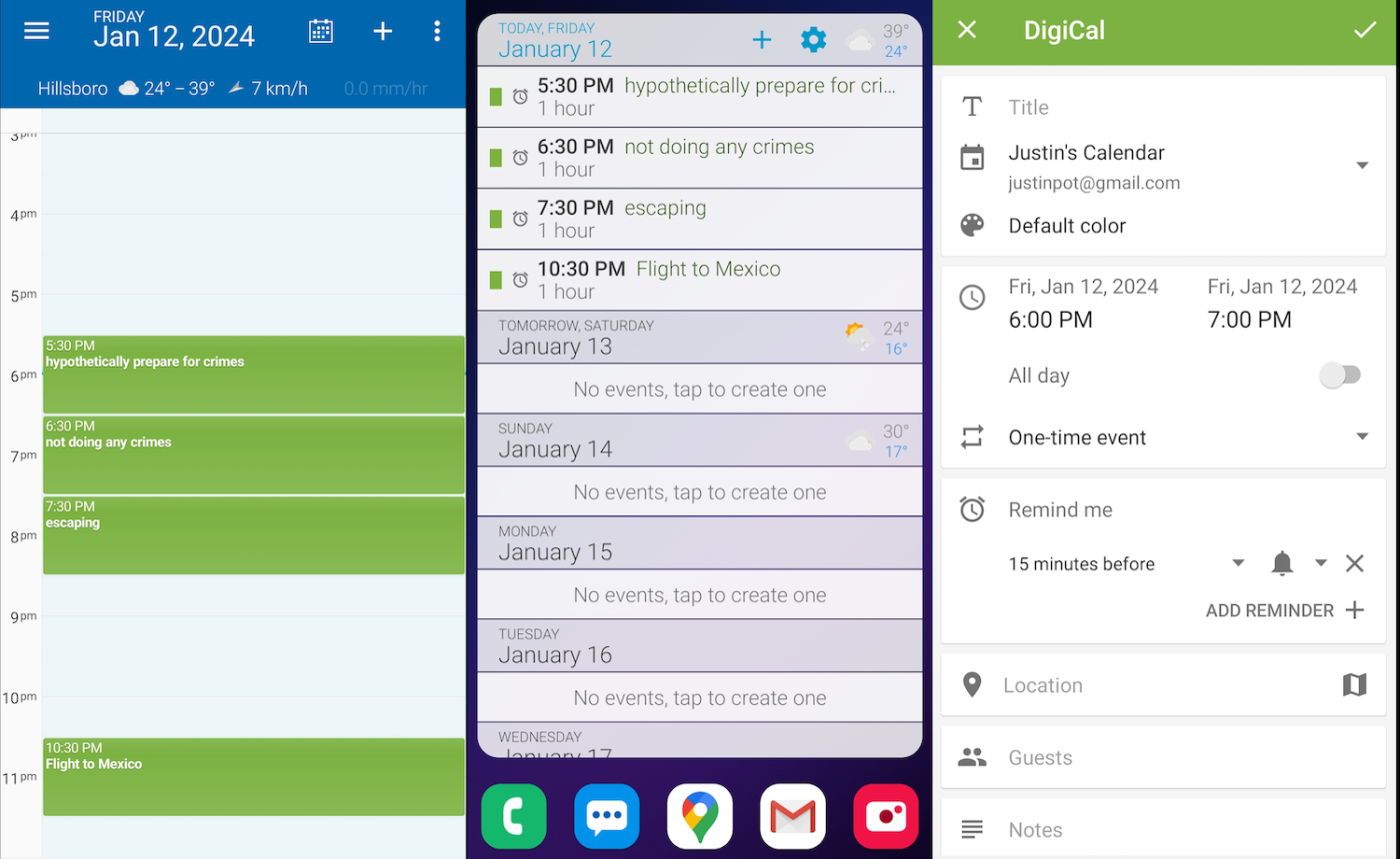 DigiCal for Android, our pick for the best Android calendar app for a balance between ease of use and customization