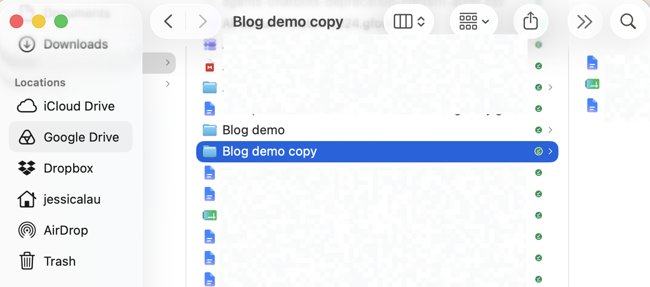 Finder window on Mac displaying a copied Google Drive folder.