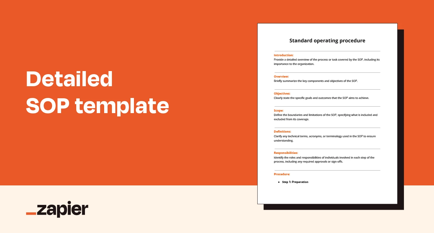 Image of Zapier's detailed SOP template on an orange background
