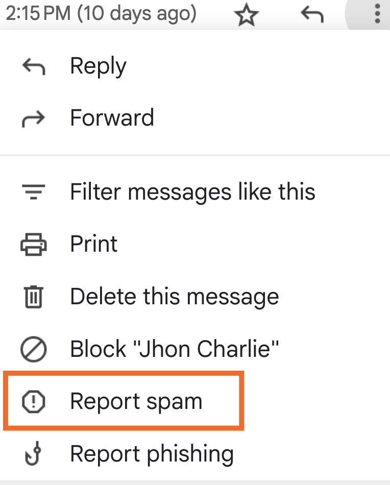 Spam button in Gmail on a desktop. 