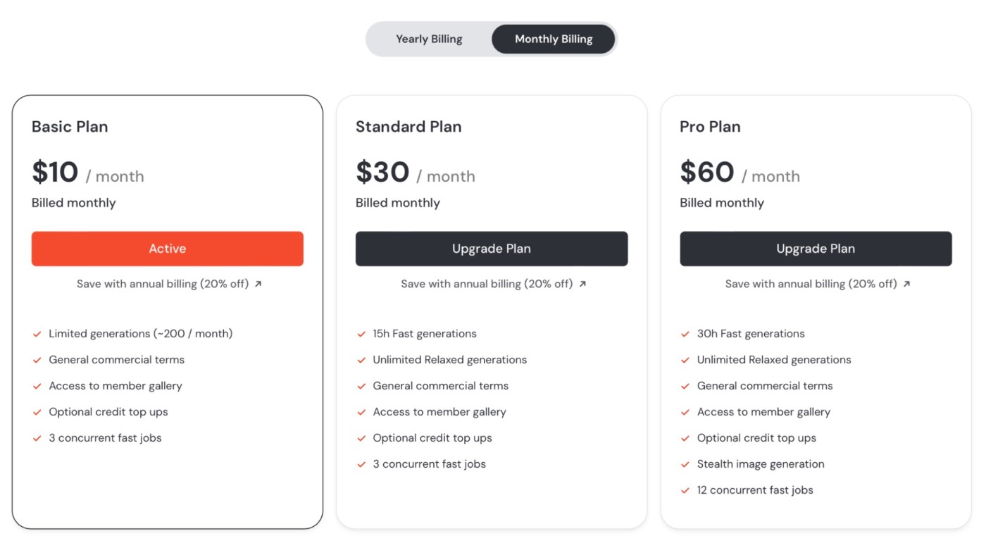 Midjourney pricing