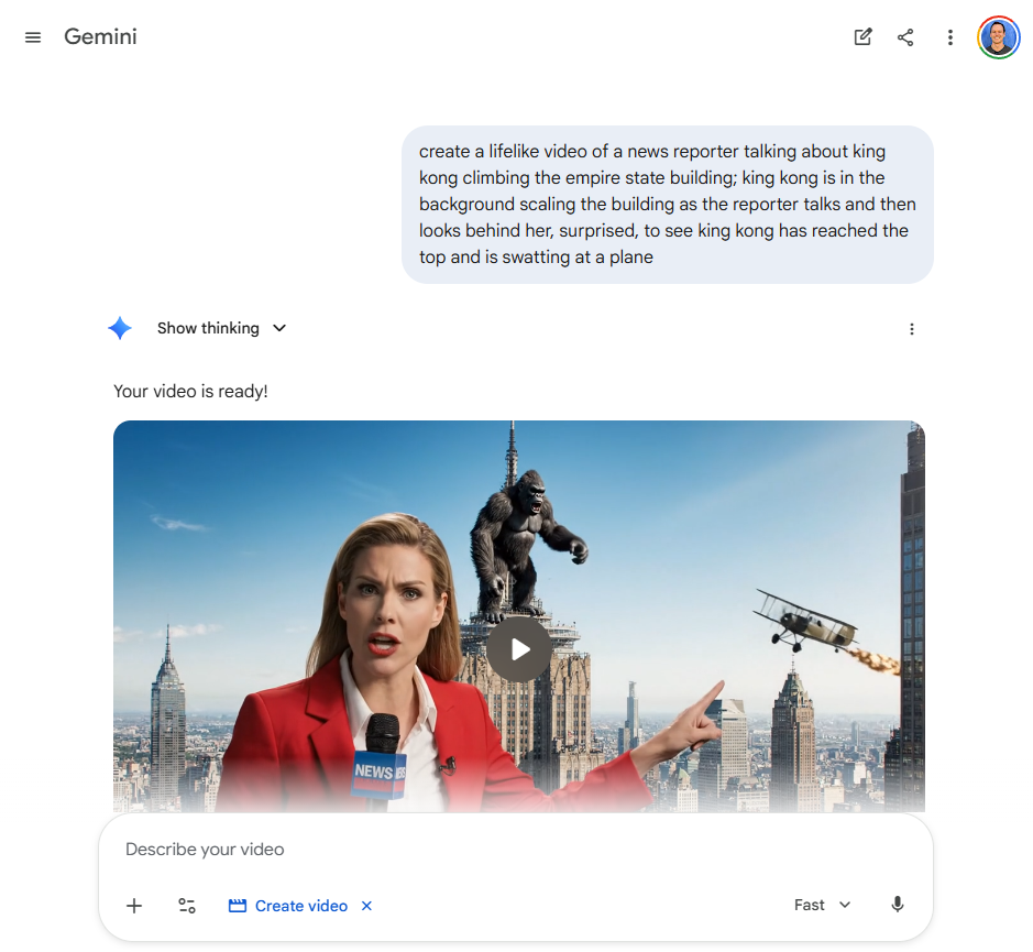 Creating a video in Gemini