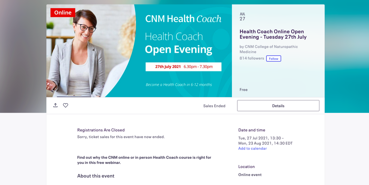 An Eventbrite page for CNM