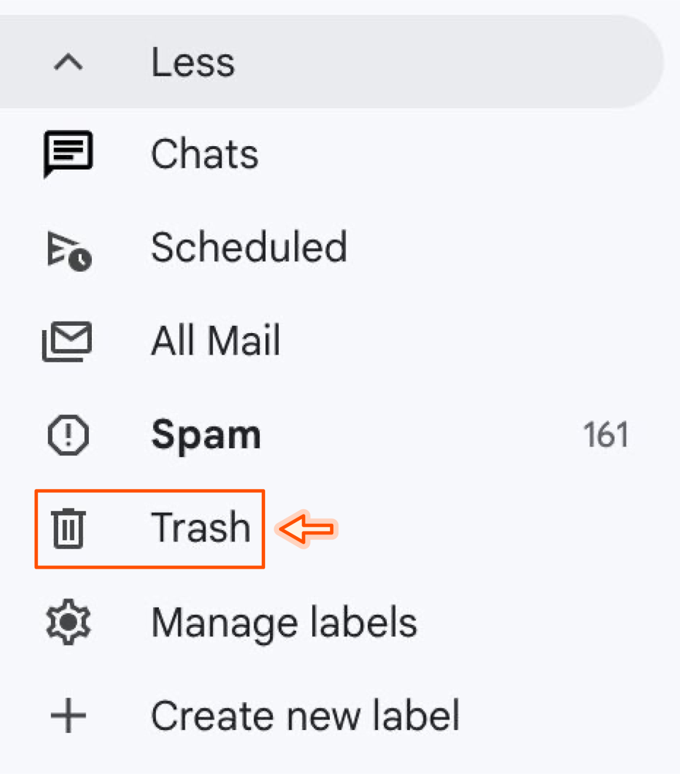 Screenshot of trash folder on Gmail.
