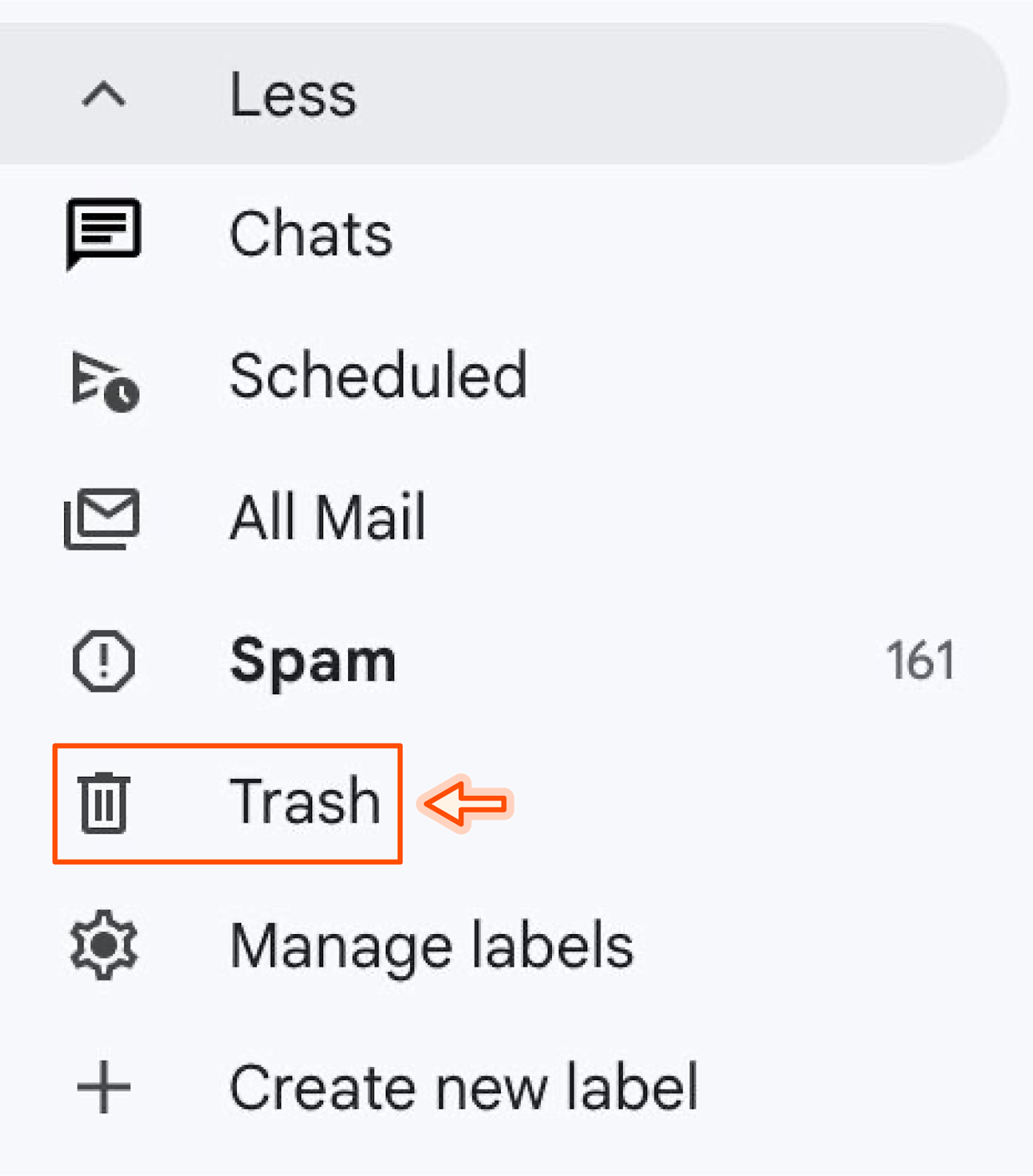 Tangkapan layar folder sampah di Gmail