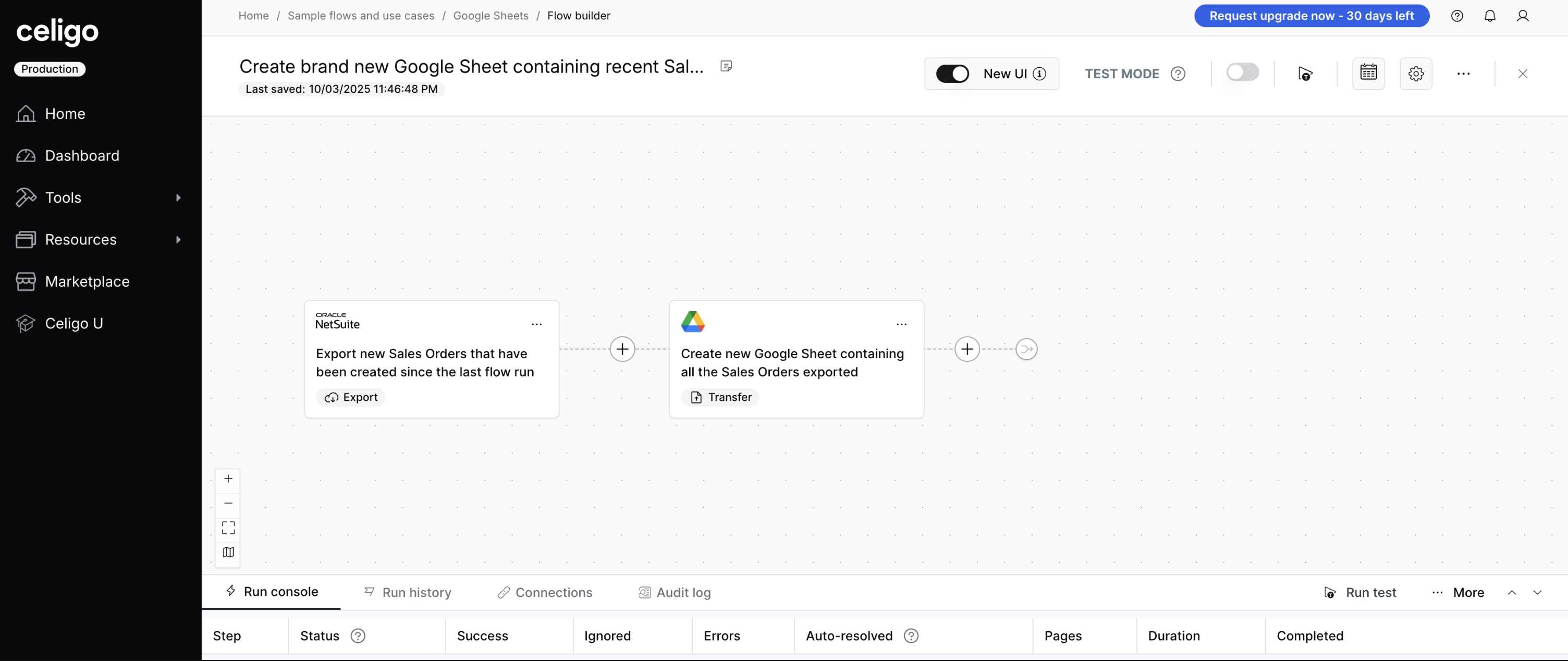 A screenshot of Celigo, a MuleSoft alternative.