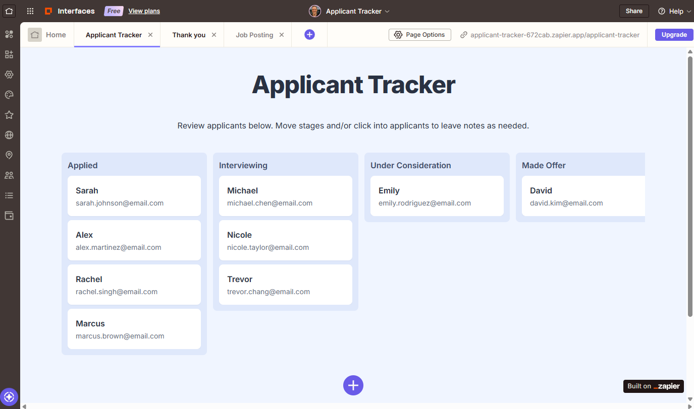 A screenshot of Zapier Interfaces