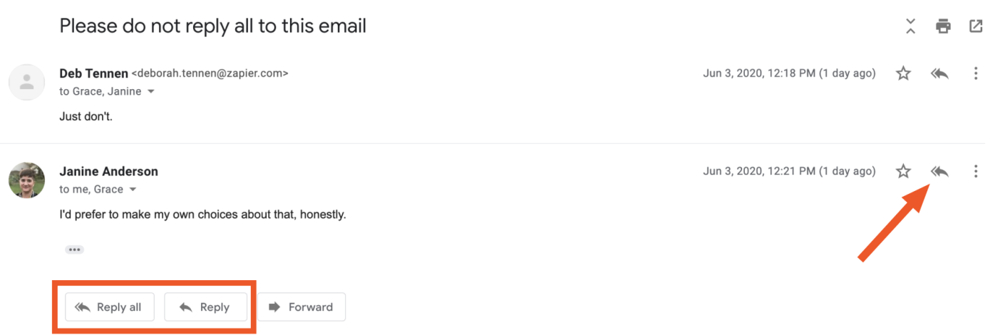 The reply all buttons on Gmail