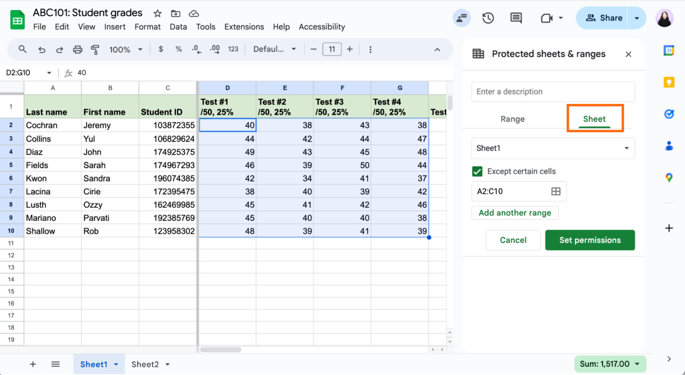 How to lock an entire worksheet in Google Sheets.