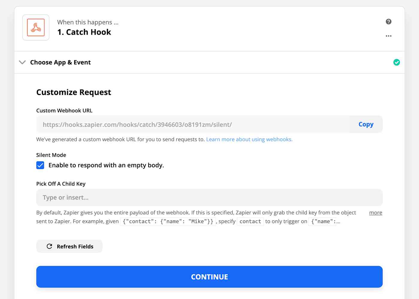 Copy Webhooks URL from Zapier