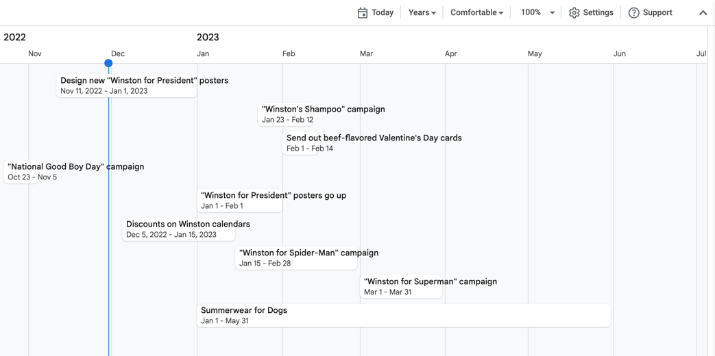 A Gantt chart in Google Sheets