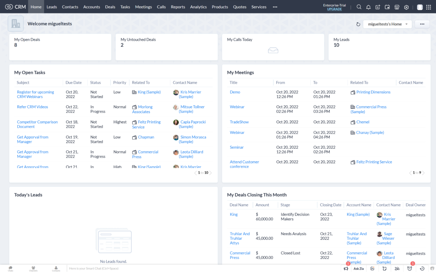 A screenshot of Zoho CRM, our pick for the best free CRM software for scaling your business