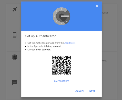 QR code to add Google two-factor