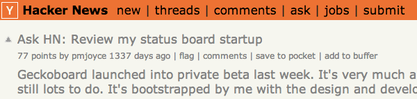 Hacker News announcement for Geckoboard