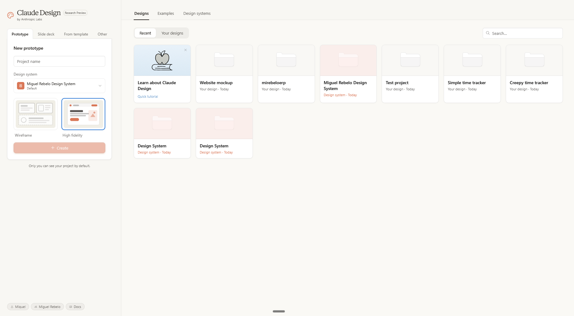 The Claude Design dashboard