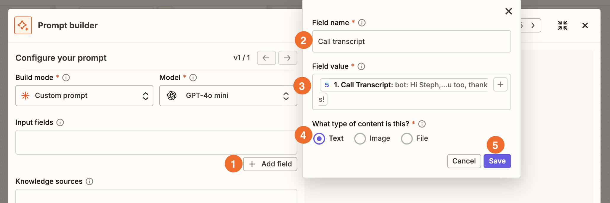 The prompt builder inside an AI by Zapier step