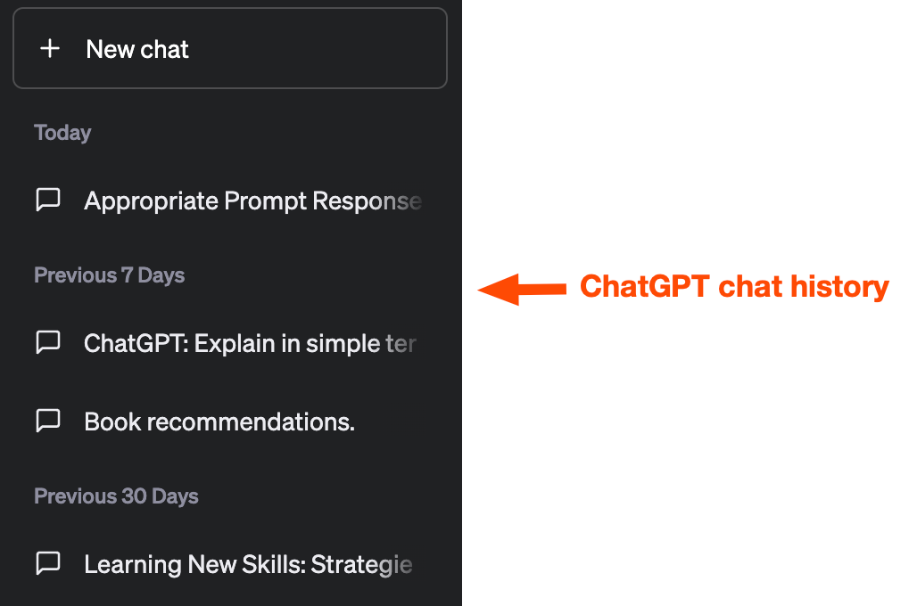 Portion of a ChatGPT chat history in the sidebar.