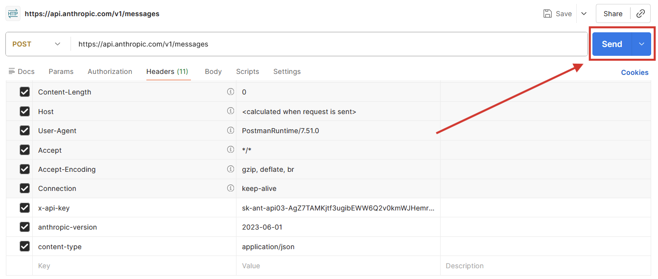 Clicking the Send button in Postman