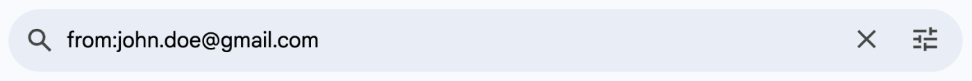 Screenshot showing how to search for a sender in Gmail.