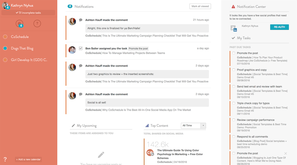 CoSchedule Dashboard
