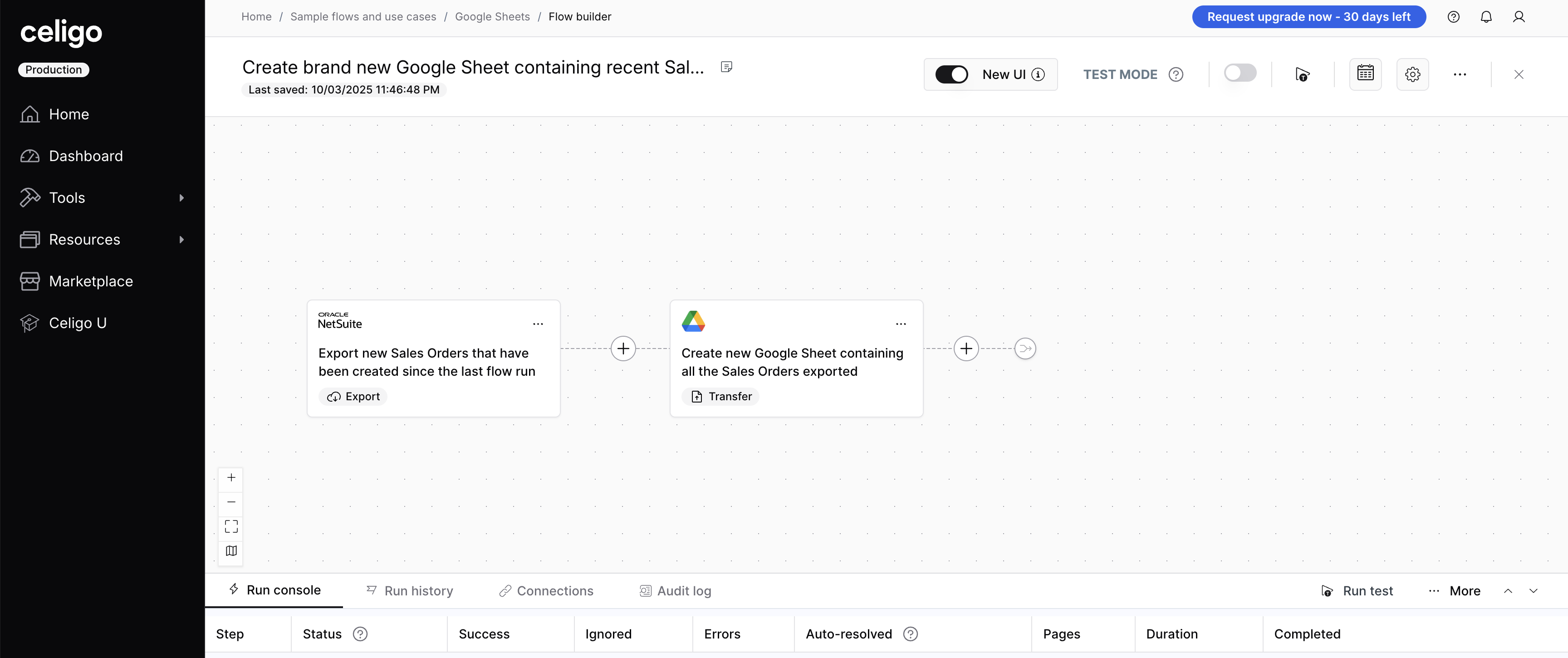 Screenshot of the Celigo interface