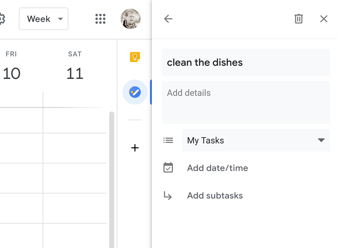 Google Tasks additional settings