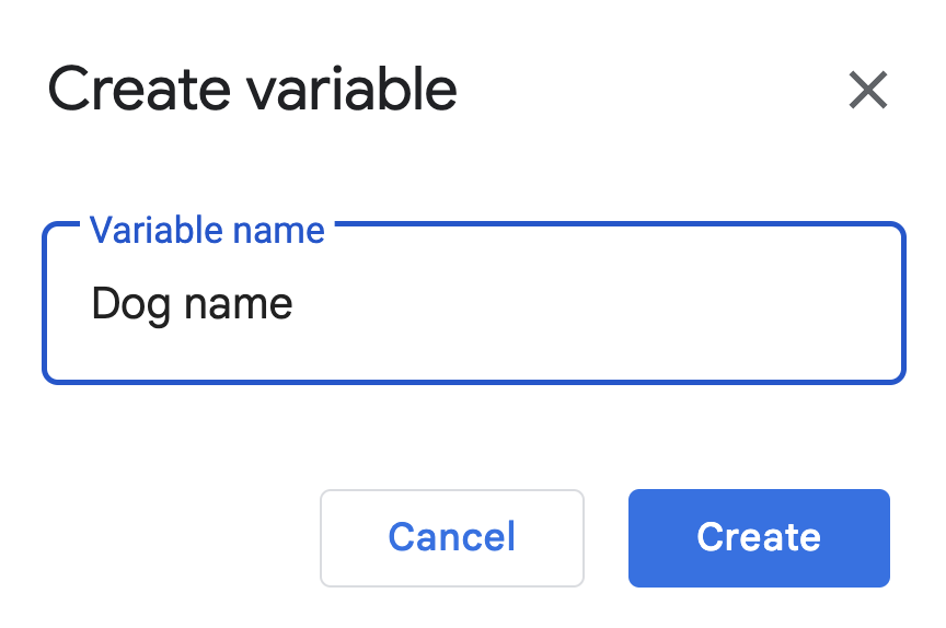 Create variable window in Google Docs with a field to add a variable name.