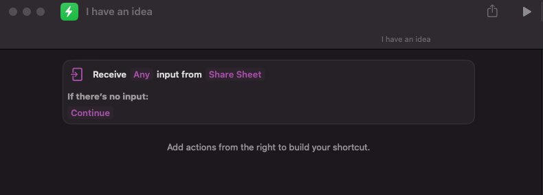 A shortcut action with text highlighted in purple to show where you can adjust the action.