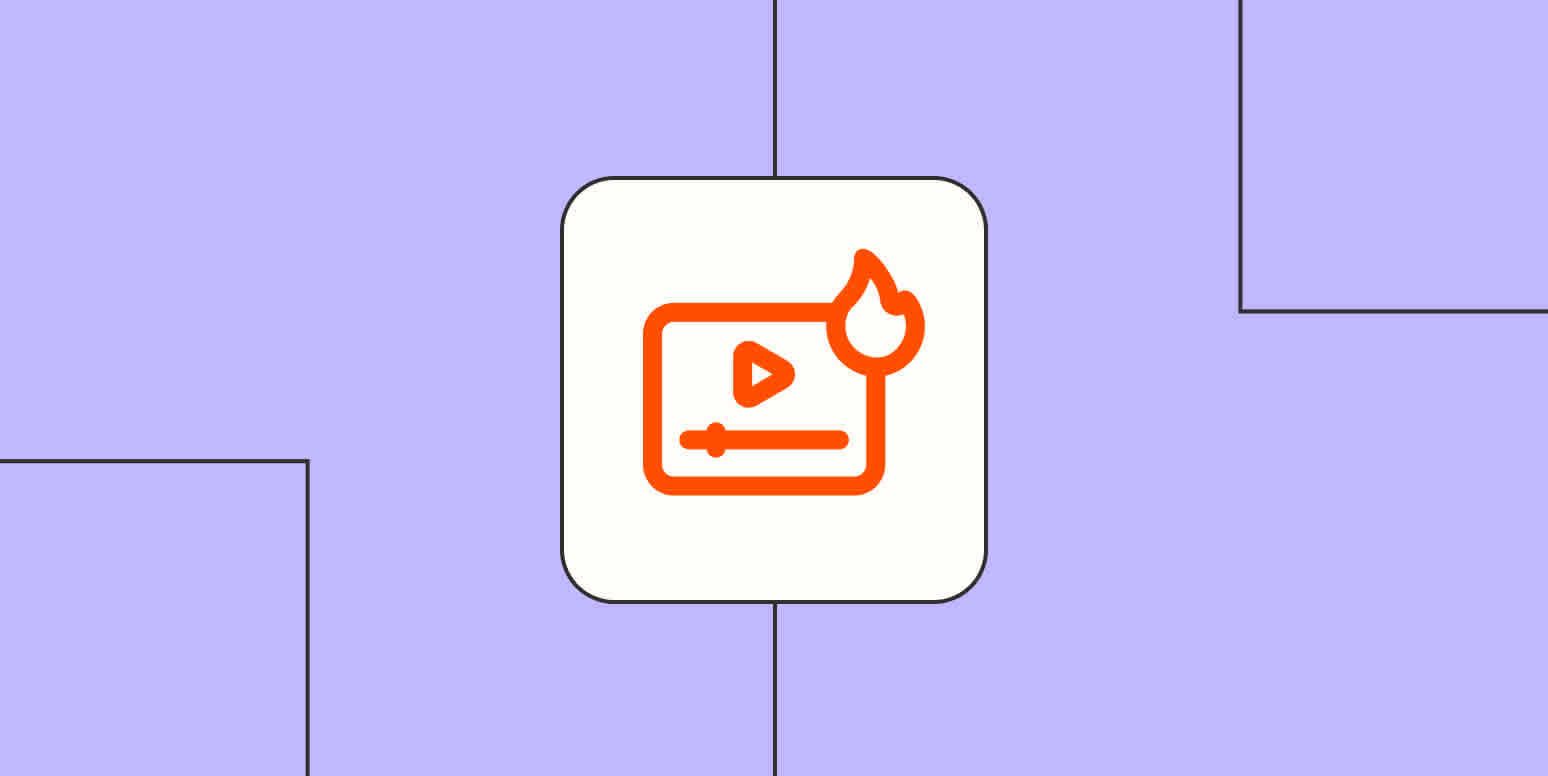 An icon of a video with a fire emoji over it against a lavender background