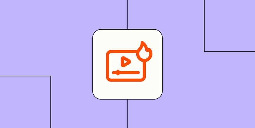 An icon of a video with a fire emoji over it against a lavender background