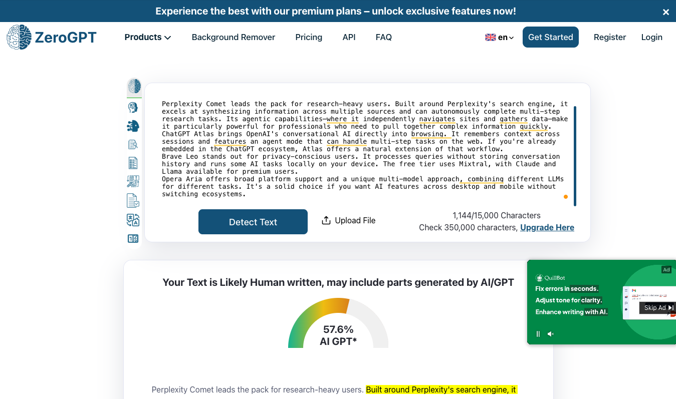 ZeroGPT, our pick for the best free AI content detector