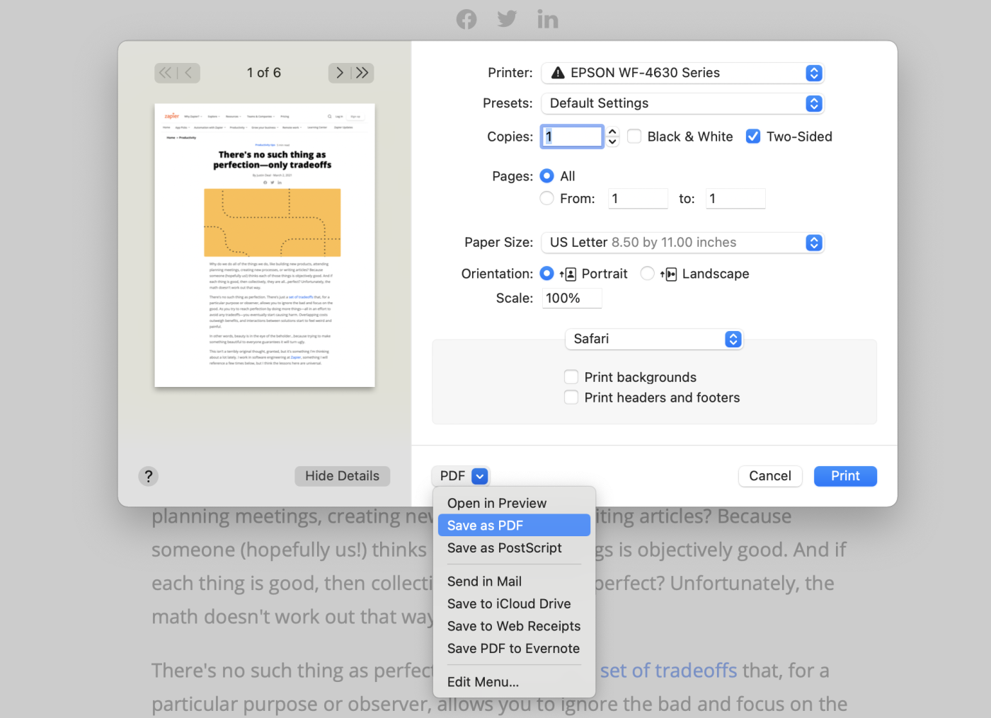 PDF options macOS