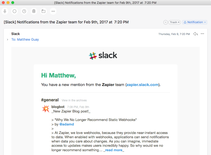 Slack Email Notifications