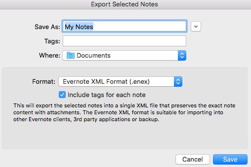 Export Evernote notes