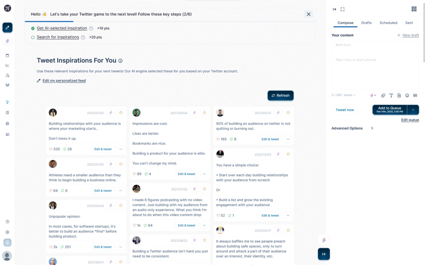 Tweet Hunter, our pick for the best AI social media management software for keeping up with and participating in X (formerly Twitter)