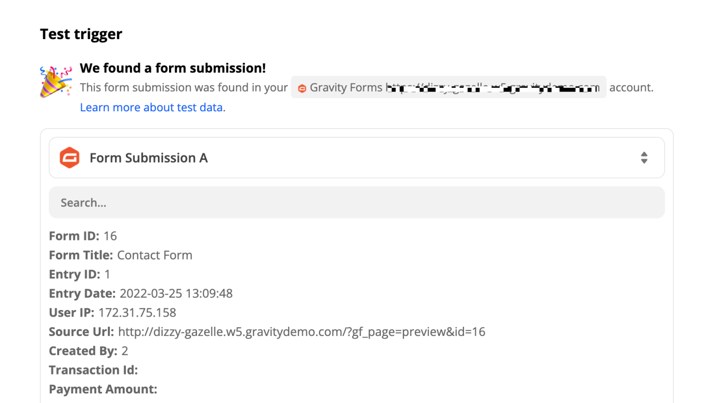 A confetti emoji next to the text "We found a form submission!".