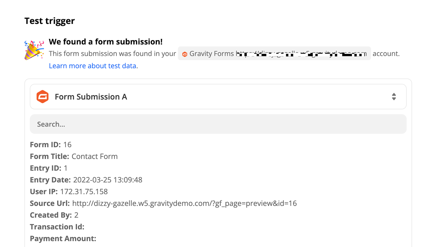 A confetti emoji next to the text "We found a form submission!".