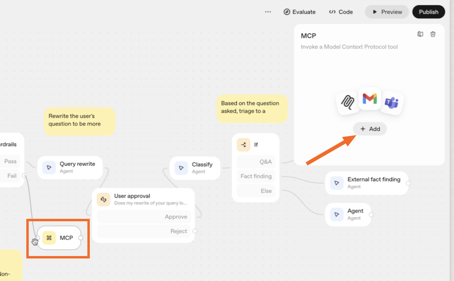The option to add an MCP server in OpenAI Agent Builder