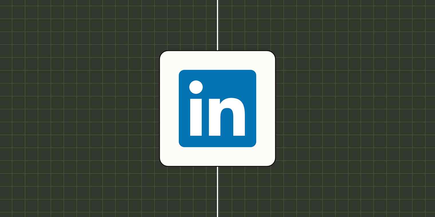 A hero image of the LinkedIn app logo on a dark green background.